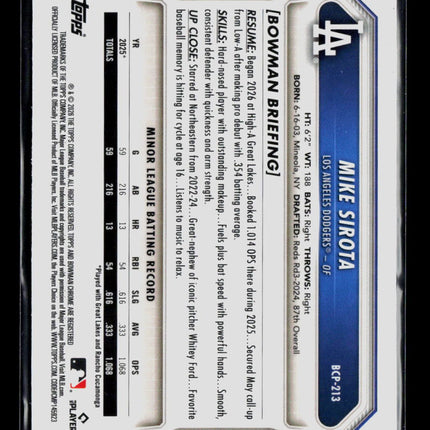 2022 Bowman Chrome Mike Sirota #BCP-213 Purple RayWave Refractor 103/250