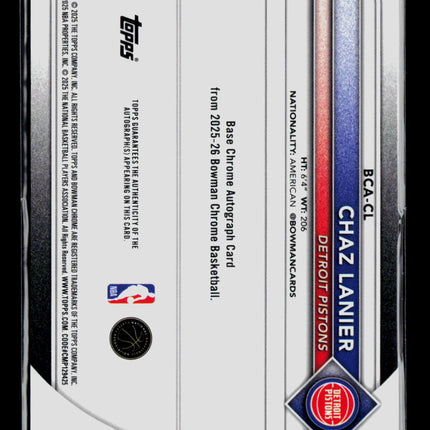 2025 Topps Bowman Chrome Basketball Chaz Lanier #BCA-CL Gold 10/50 RC Auto