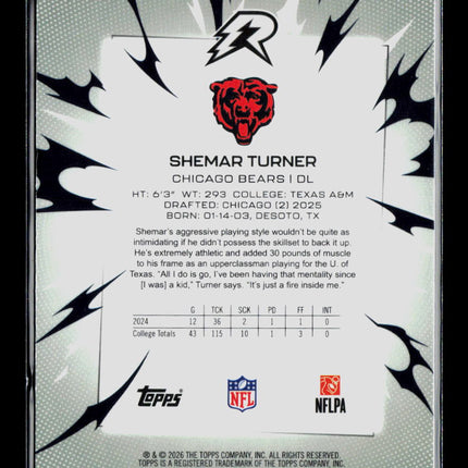 2026 Topps Resurgence Football Shemar Turner #115 Yellow RC 207/225