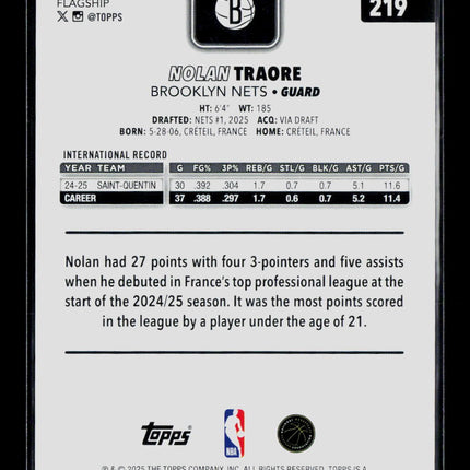 2025 Topps Basketball Nolan Traore #219 Green 61/99 RC