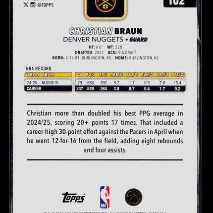 2025 Topps Basketball Christian Braun #102 Green 69/99