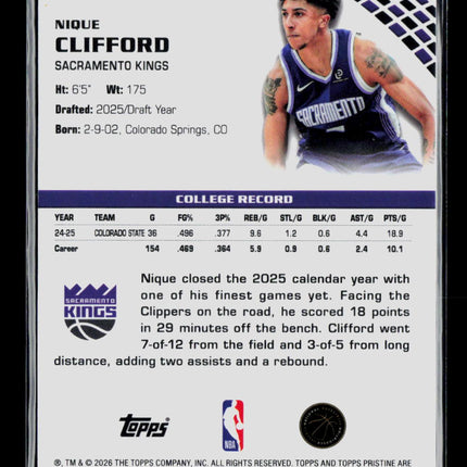 2026 Topps Pristine Nique Clifford #133 Green RC /150