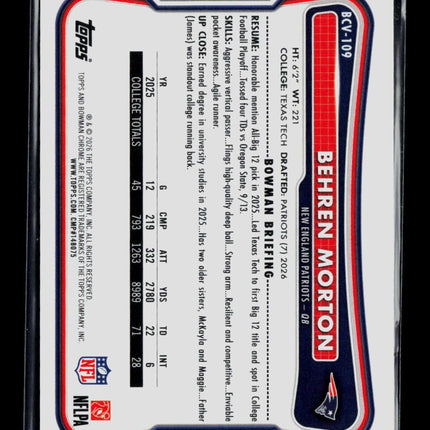 2026 Bowman Chrome Behren Morton #BCV-109 Yellow RC 054/275
