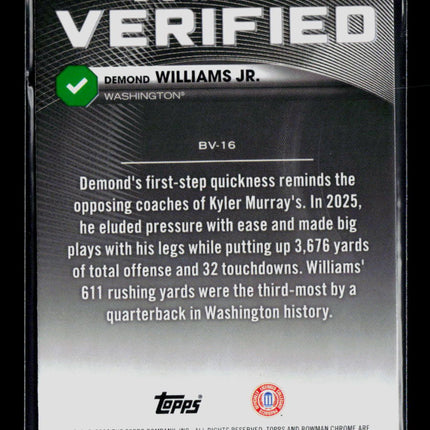 2026 Bowman Chrome University Football Demond Williams Jr. #BV-16
