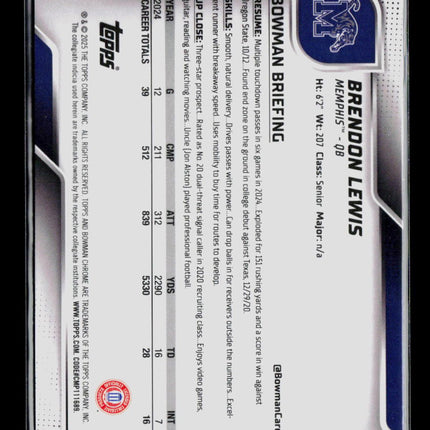 2025 Bowman Chrome University Football Brendon Lewis #46 Yellow 308/350