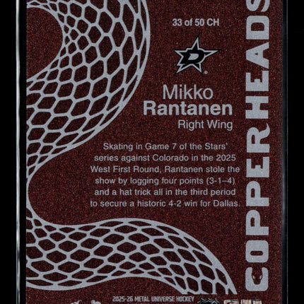 2026 SkyBox Metal Universe Hockey Mikko Rantanen #33 of 50 CH Copper Heads