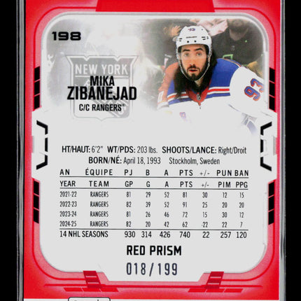 2025 Upper Deck O-Pee-Chee Platinum Mika Zibanejad #198 Red Prism 018/199