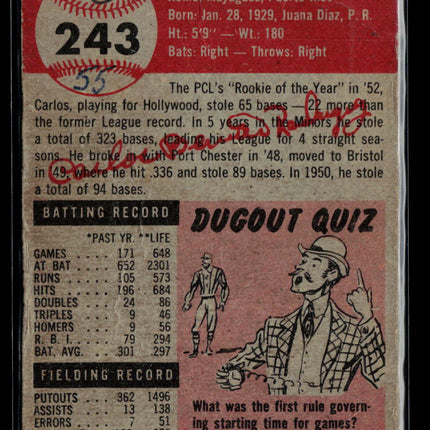 1953 Topps Carlos Bernier #243