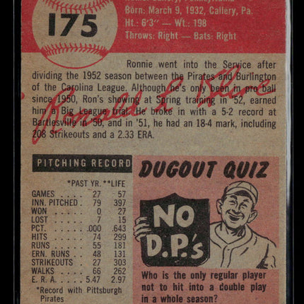 1953 Topps Ron Kline Ronald Lee Kline #175