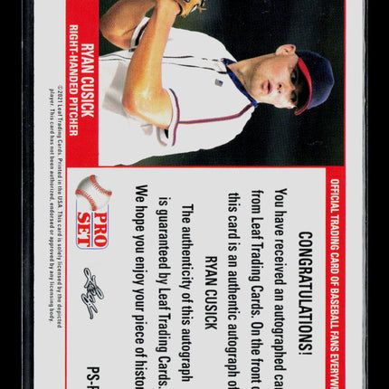 2021 Leaf Pro Set Baseball Ryan Cusick #PS-RC2 Green RC Auto