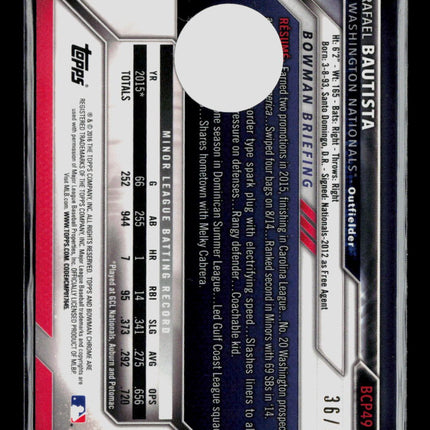 2016 Bowman Chrome Rafael Bautista #BCP49 Green Refractor /99