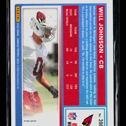2025 Panini Donruss Optic Will Johnson #396 Pink Rookie