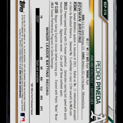 2021 Bowman Chrome Pedro Pineda #BCP-216 Mojo Refractor