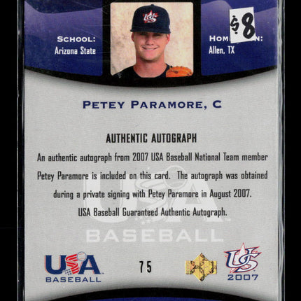 2007 USA Baseball National Team Petey Paramore #75 Auto