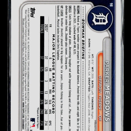 2024 Bowman Chrome Parker Meadows #98 RC