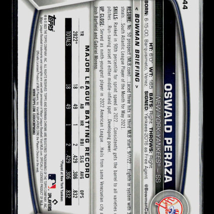 2023 Bowman Chrome Oswald Peraza #44 RC