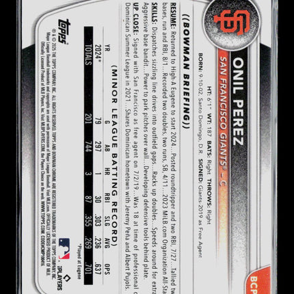 2024 Bowman Chrome Onil Perez #BCP-134 Reptilian