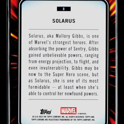 2025 Topps Chrome Marvel Sapphire Mallory Gibbs Solarus 1st Appearance #8