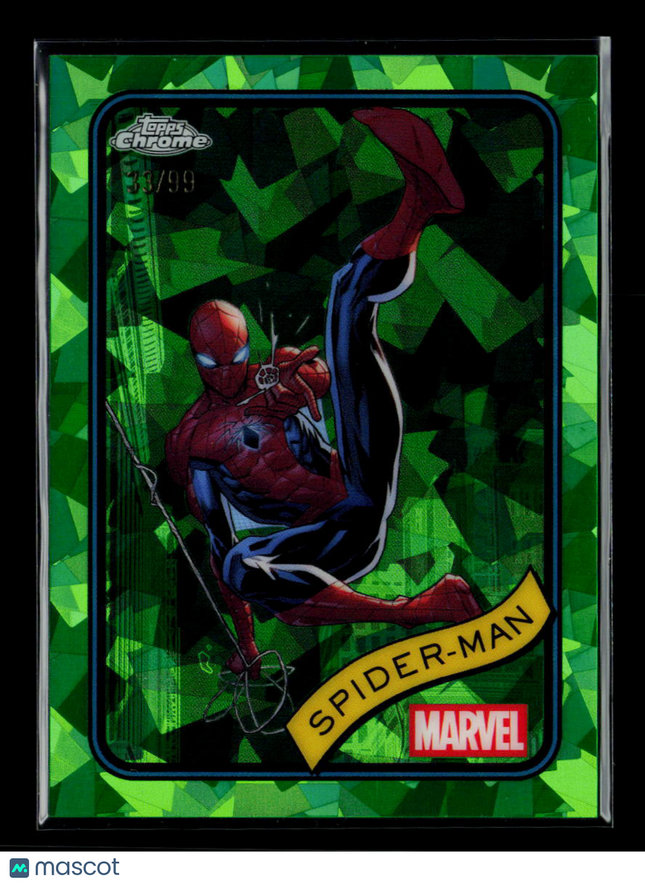 2025 Topps Chrome Marvel Sapphire Peter Parker Spider-Man 33/99 #101 Green
