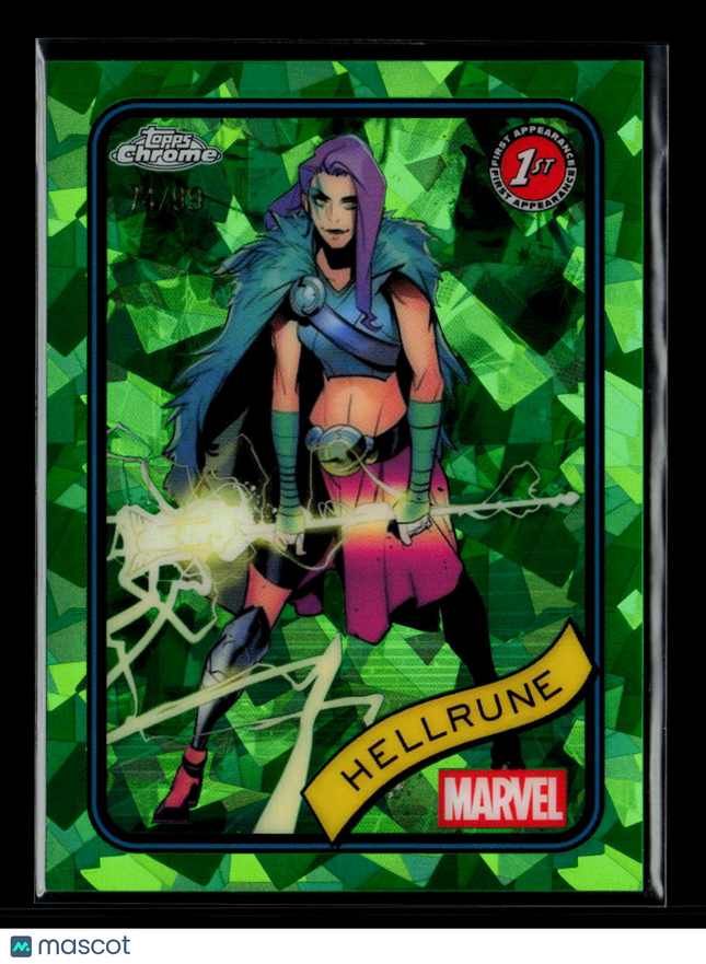 2025 Topps Chrome Marvel Sapphire Hellrune 14/99 1st Appearance #199 Green