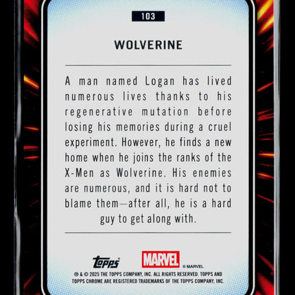 2025 Topps Chrome Marvel Sapphire Wolverine Logan #103 Aqua /75