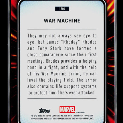 2025 Topps Chrome Marvel Sapphire War Machine James Rhodes #194 Aqua /75