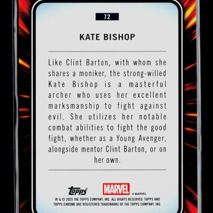 2025 Topps Chrome Marvel Sapphire Kate Bishop Hawkeye #72
