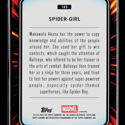 2025 Topps Chrome Marvel Sapphire Spider-Girl Makawalu Akana 1st Appearance #143
