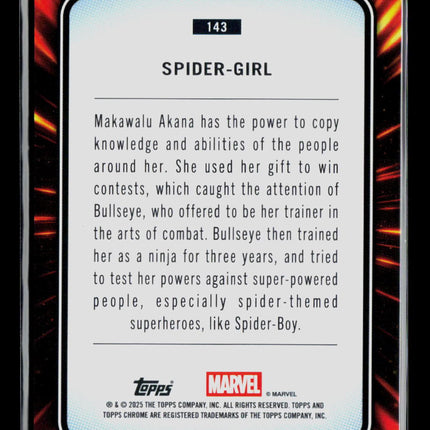 2025 Topps Chrome Marvel Sapphire Spider-Girl Makawalu Akana 1st Appearance #143