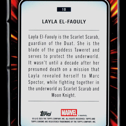 2025 Topps Chrome Marvel Sapphire Layla El-Faouly Scarlet Scarab #10