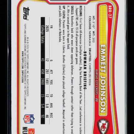 2026 Bowman Chrome Emmett Johnson #BRR-27 RC Red Logo