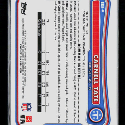 2026 Bowman Chrome Carnell Tate #BRR-9 RC Red Logo