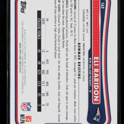 2026 Topps Bowman Eli Raridon #162 Green 44/99 RC