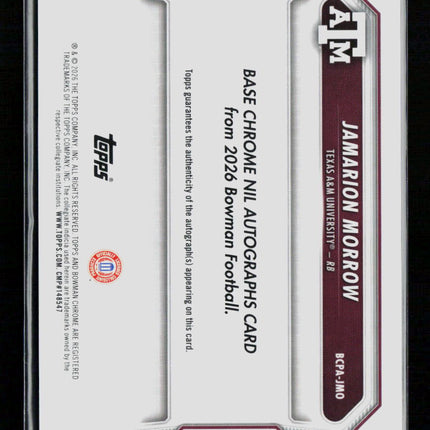 2026 Bowman Chrome Football Jamarion Morrow #BCPA-JMO Green 05/99 Auto