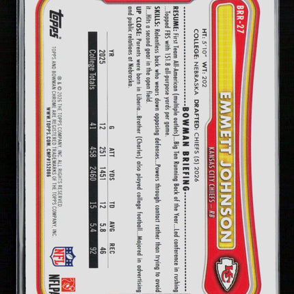 2026 Bowman Chrome Emmett Johnson #BRR-27 RC Red Logo