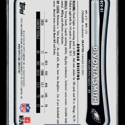 2026 Bowman Chrome DeVonta Smith #BCV-81 Blue Reptilian 078/150
