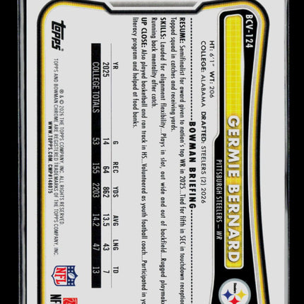 2026 Bowman Chrome Germie Bernard #BCV-124 Orange /25 RC
