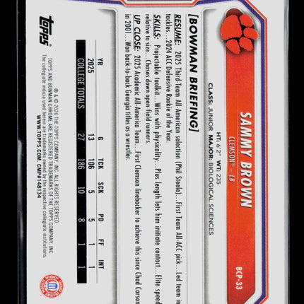 2026 Bowman Chrome Sammy Brown #BCP-33 Blue Shimmer Refractor /150