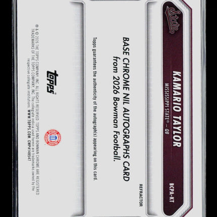2026 Bowman Chrome University Kamario Taylor #BCPA-KT Refractor 084/499 Auto