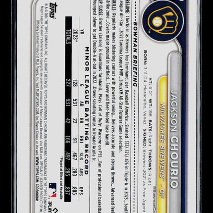 2024 Bowman Chrome Jackson Chourio #69 Fuschia 275/299 RC