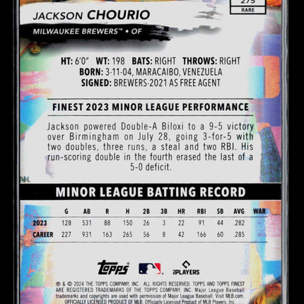2024 Topps Finest Jackson Chourio #275 Blue 08/99 RC