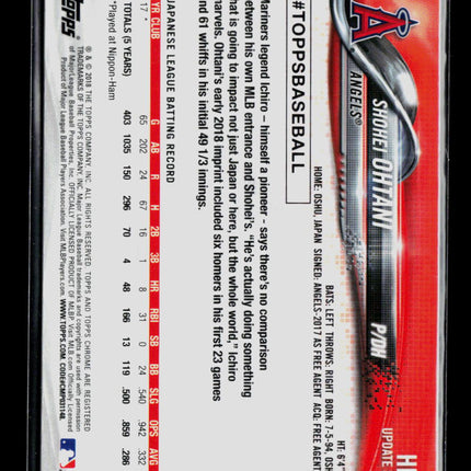 2018 Topps Chrome Update Series Shohei Ohtani #HMT1 RC
