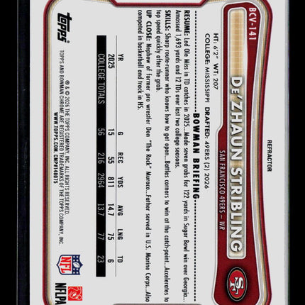 2026 Topps Bowman Chrome De'Zhaun Stribling #BCV-141 Refractor RC 496/499