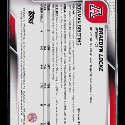 2025 Bowman Chrome University Braedyn Locke #40 Yellow 262/350
