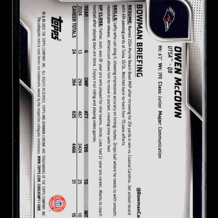 2025 Bowman Chrome University Owen McCown #145 Refractor