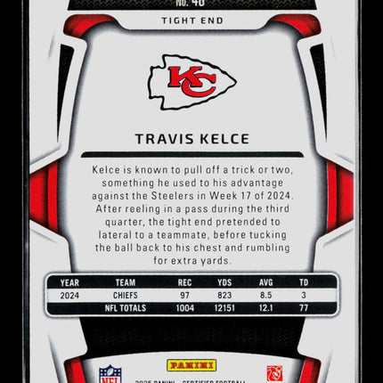 2025 Panini Certified Travis Kelce #48 Red 03/99