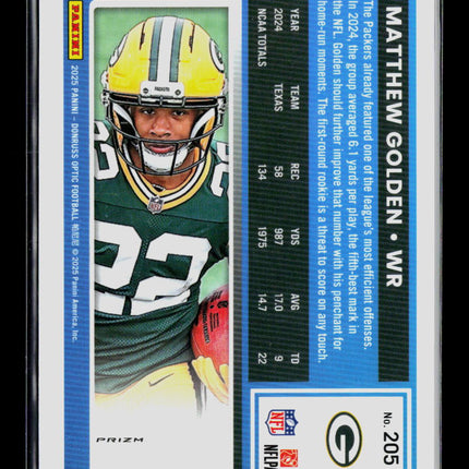 2025 Panini Donruss Optic Football Matthew Golden #205 Blue Stars Rookie