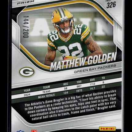2025 Panini Prizm Matthew Golden #326 144/200 RC