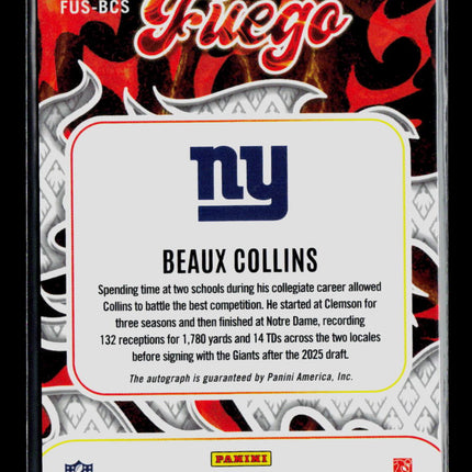 2025 Panini Phoenix Football Beaux Collins #FUS-BCS RC Auto