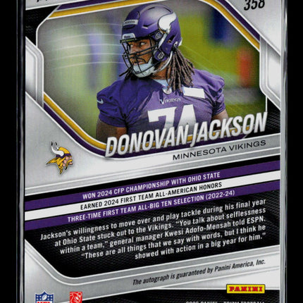 2025 Panini Prizm Football Donovan Jackson #358 RC Auto Disco